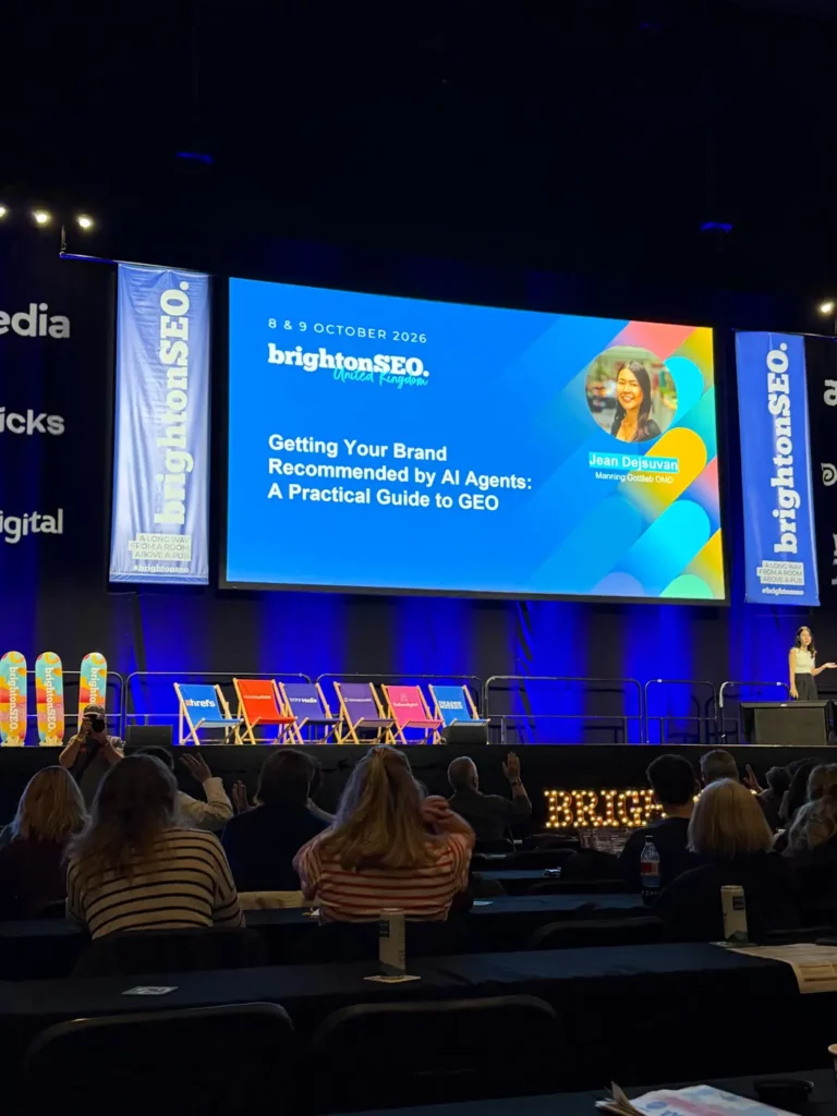 Jean Sarunporn, Getting Your Brand Recommended by AI Agents: A Practical Guide to GEO — brightonSEO 2026, zdjęcie 5 (09:35)