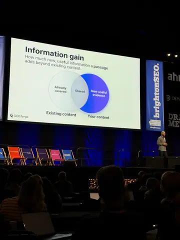 Paris Childress, Information Gain: The Missing Metric in Every GEO Content Strategy? — brightonSEO 2026, zdjęcie 6 (09:57)