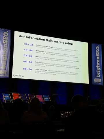 Paris Childress, Information Gain: The Missing Metric in Every GEO Content Strategy? — brightonSEO 2026, zdjęcie 11 (09:59)