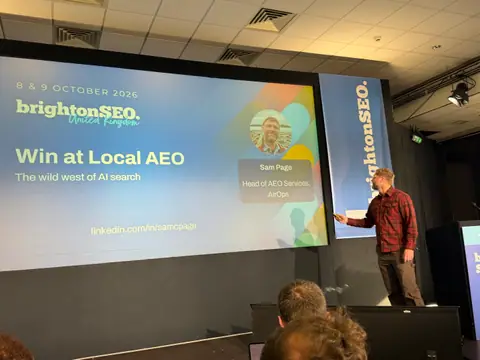 Sam Page, Win at Local AEO: The Wild West of AI Search — brightonSEO 2026, zdjęcie 3 (14:24)